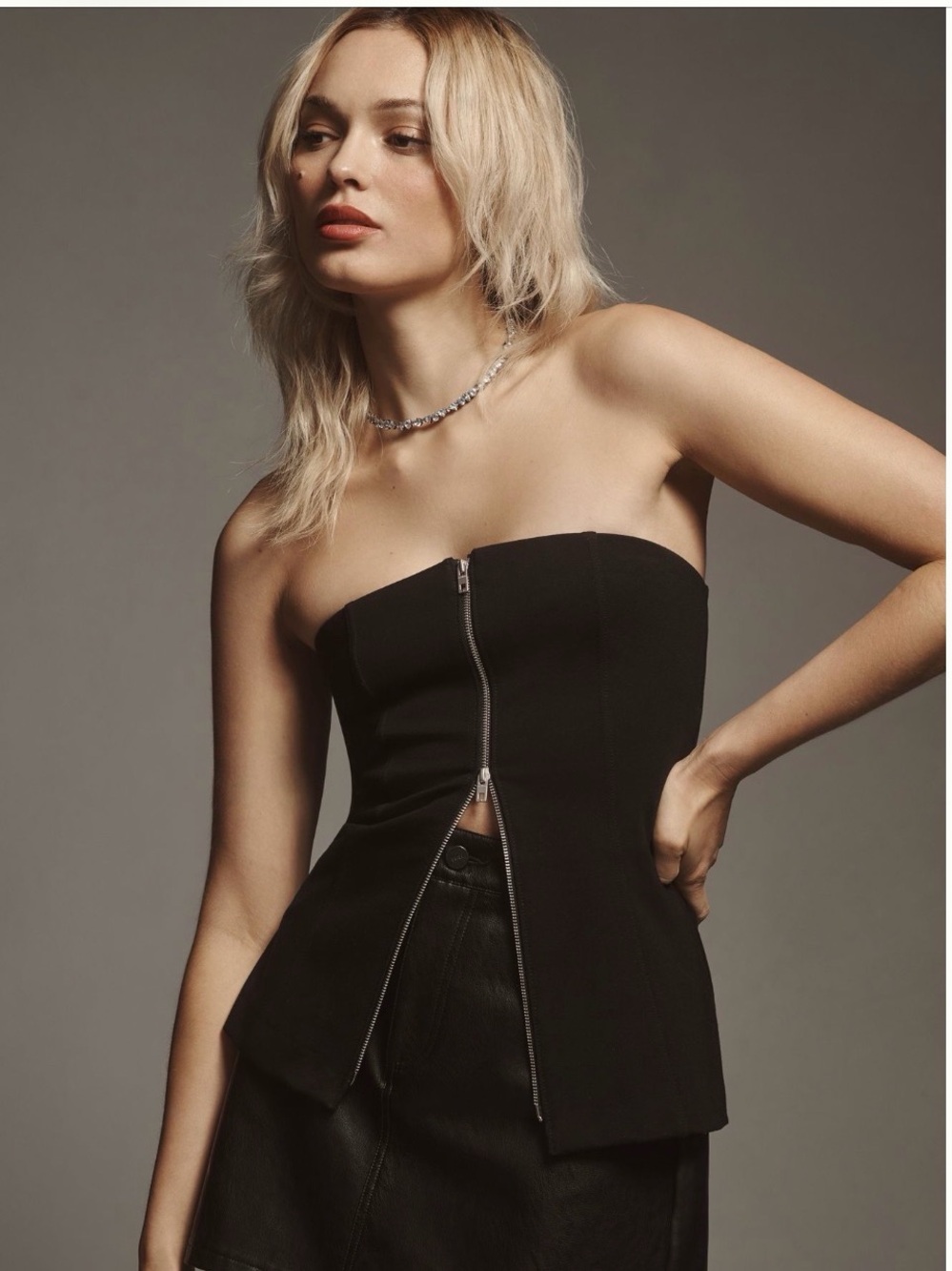 rag & bone Black Strapless Zip-Front Peplum Top Dress